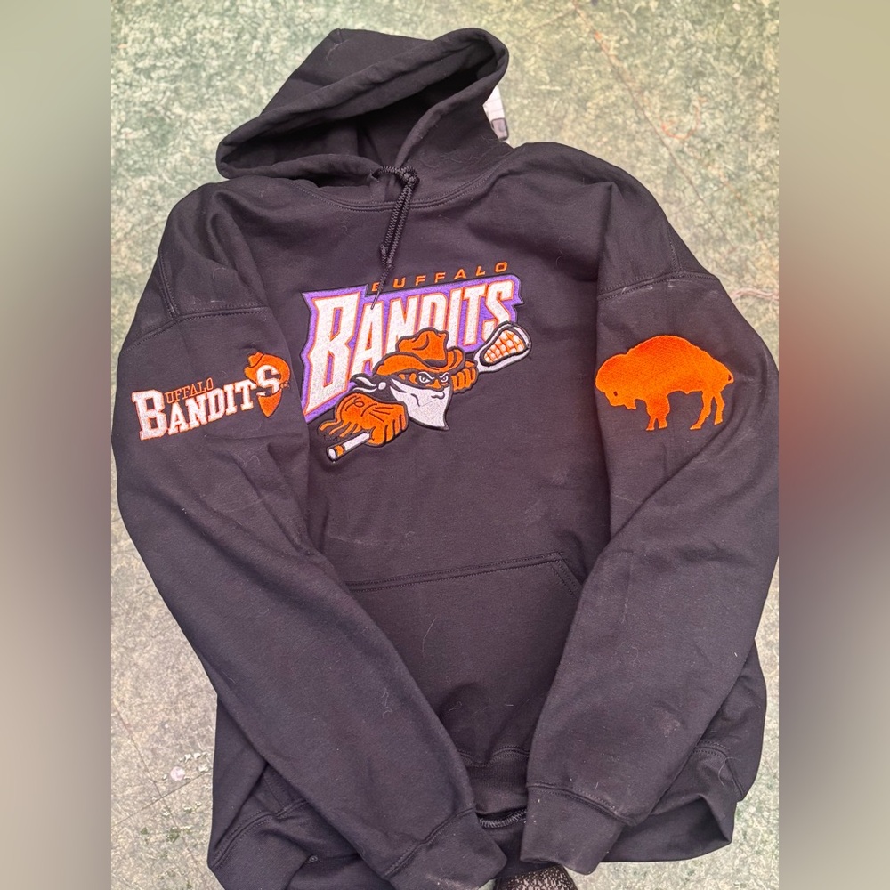 🔥 All Embroidered Buffalo Bandits Black Hoodie chest and shoulder logos 🔥